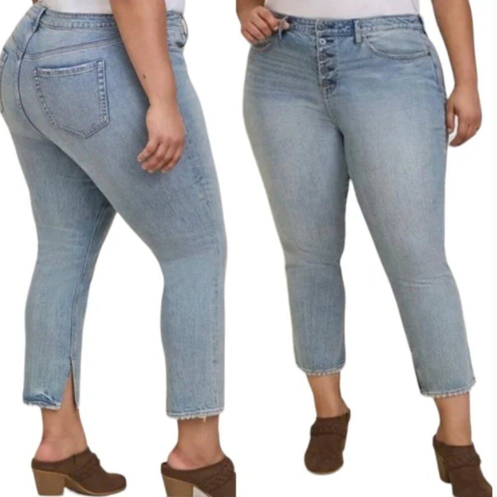 Torrid High-Rise Straight Button Fly Jeans Women's 20R Light Wash Side‎ Hem Slit
